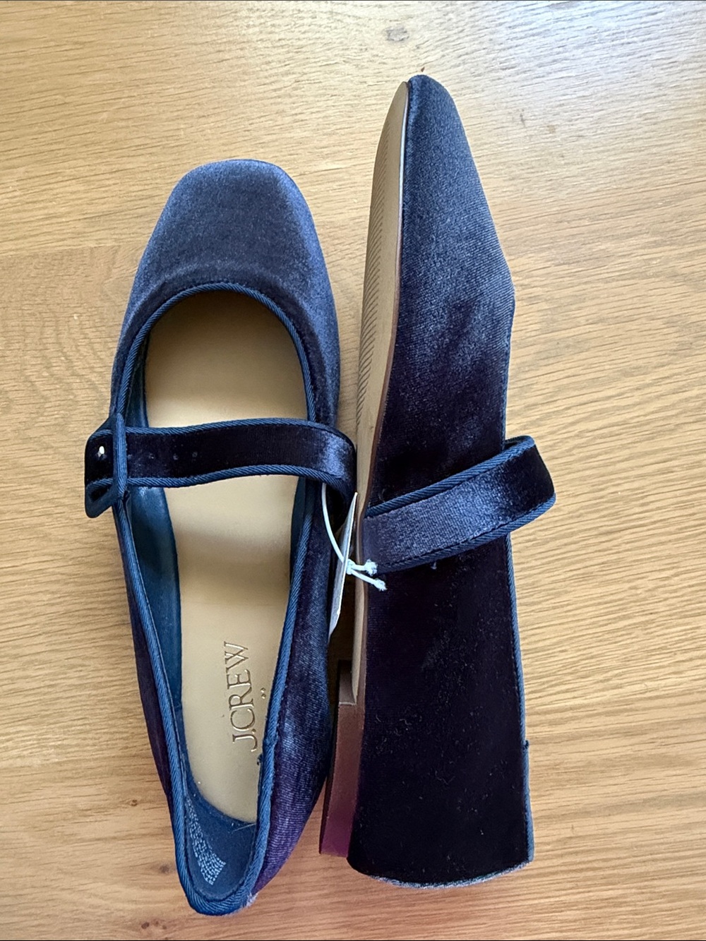 J. Crew Navy Velvet Mary Jane Flats with Buckle Strap - Picture 3 of 6